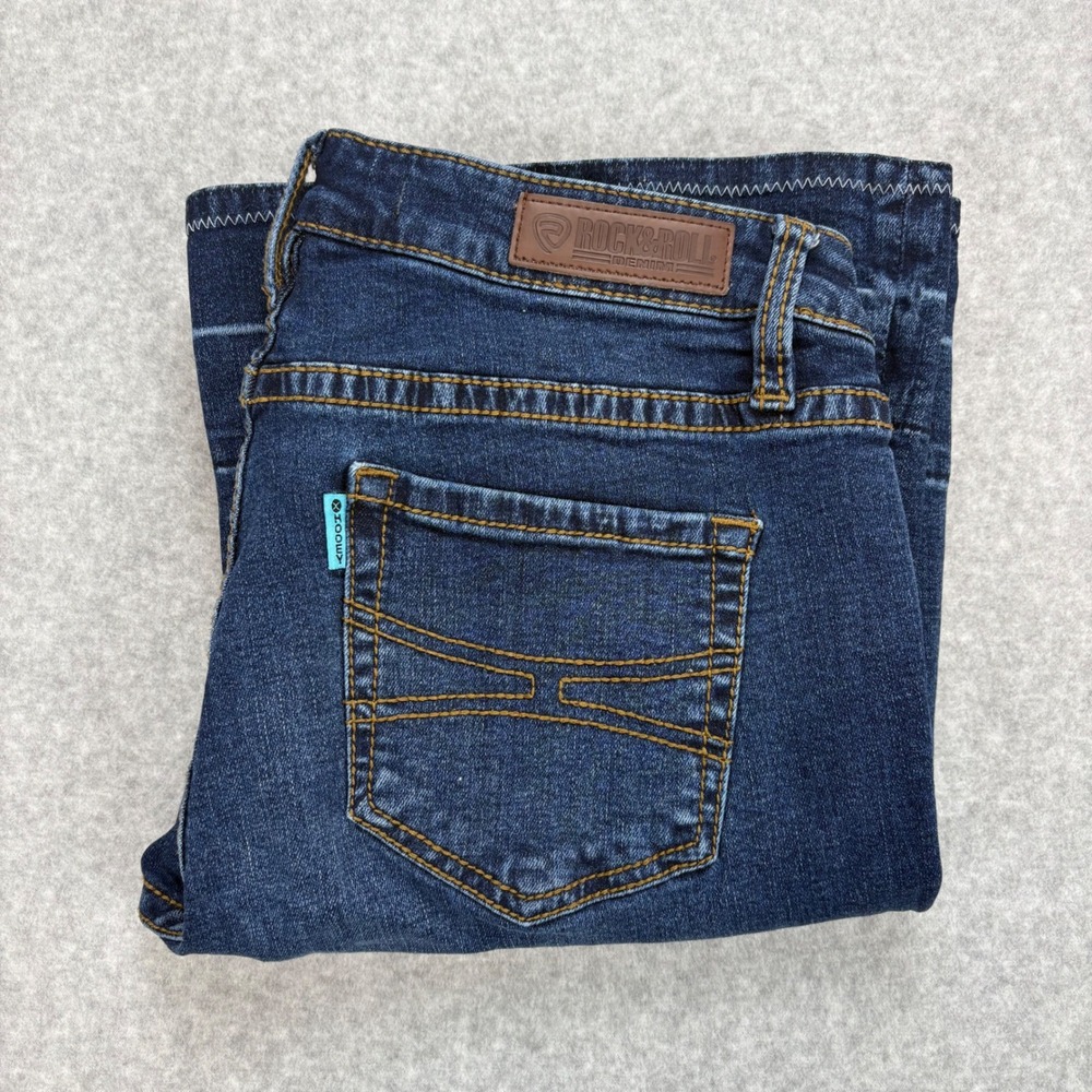 Rock & Roll Cowgirl x Hooey Jeans Womens 27x34 Mid Rise‎ Trouser Flare Dark Wash
